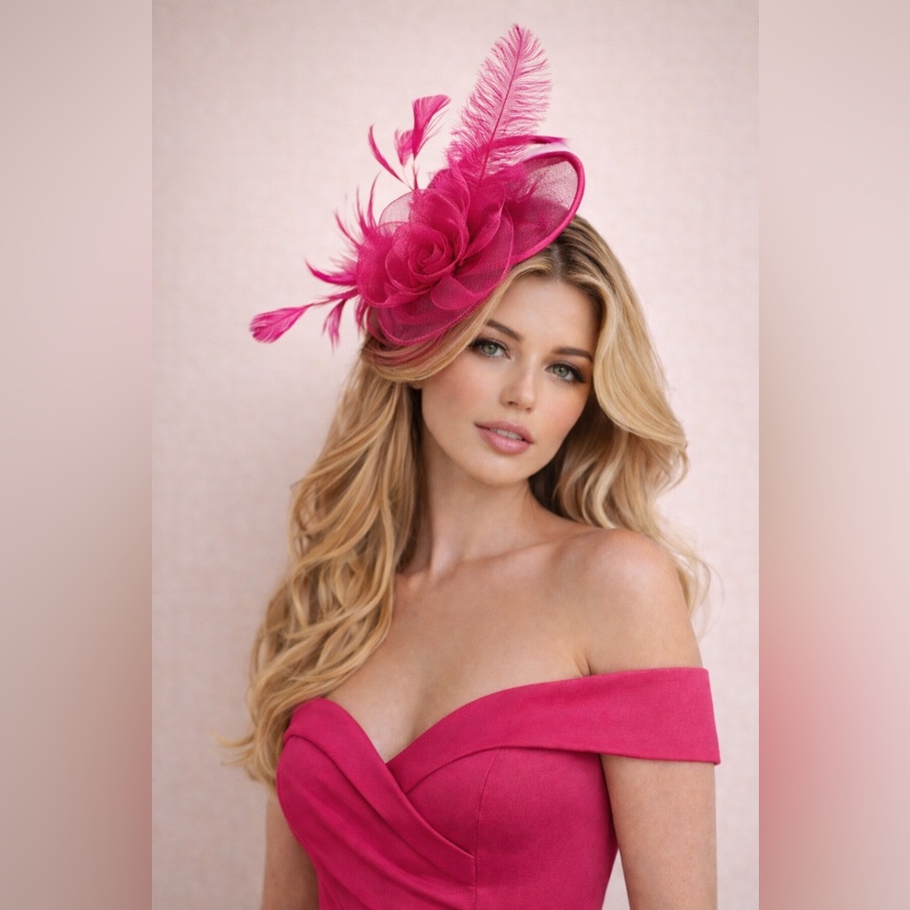 New Kentucky Derby Oaks Elegant Pink Fascinator Hat Headband Statement